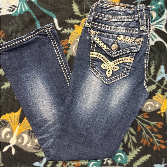 Rock Revival Elaina Jeans 26 Bootcut Medium Blue Rhinestone Petite Inseam - Picture 4 of 7